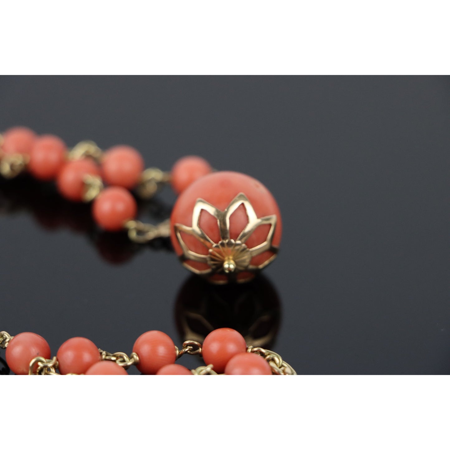 Large Coral Beads & 18K Gold Necklace