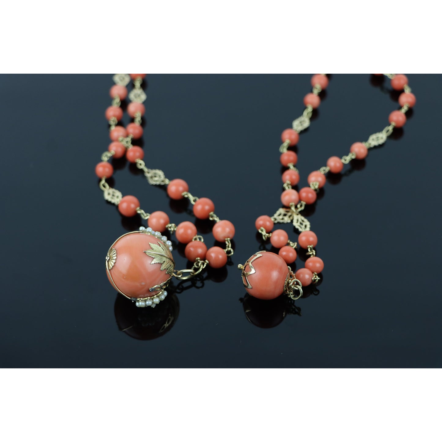 Large Coral Beads & 18K Gold Necklace