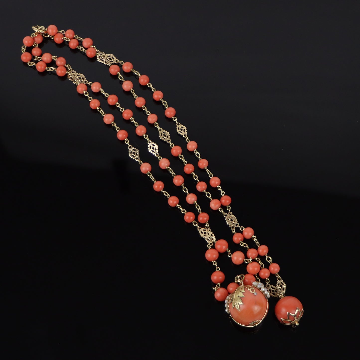 Large Coral Beads & 18K Gold Necklace