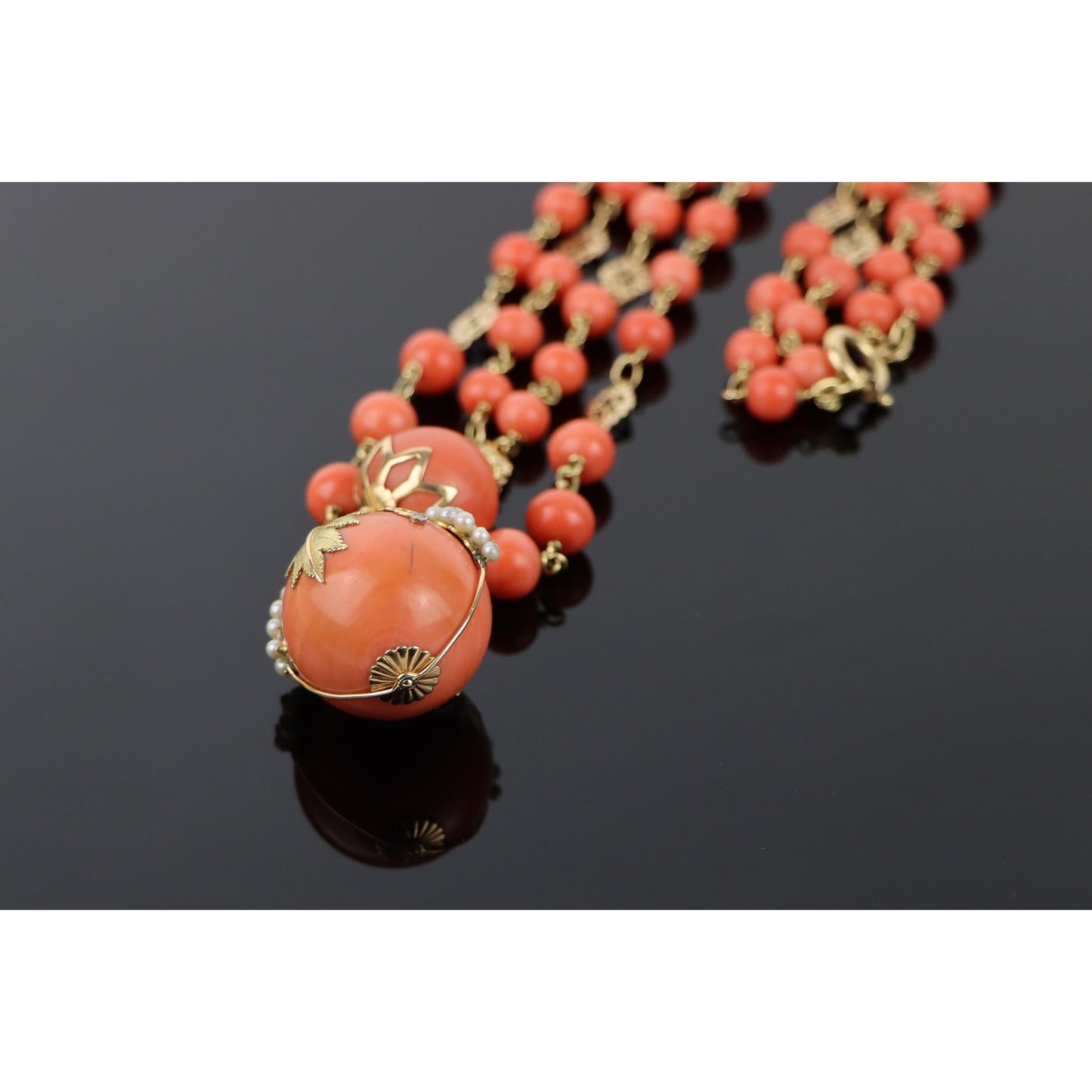 Large Coral Beads & 18K Gold Necklace