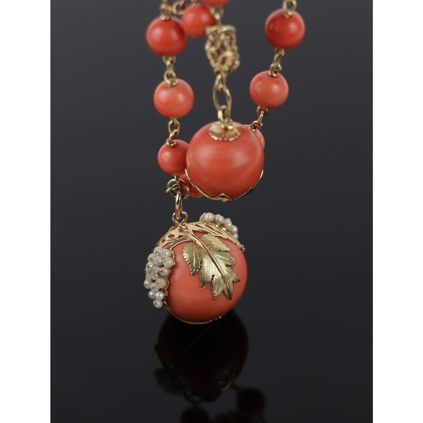 Large Coral Beads & 18K Gold Necklace