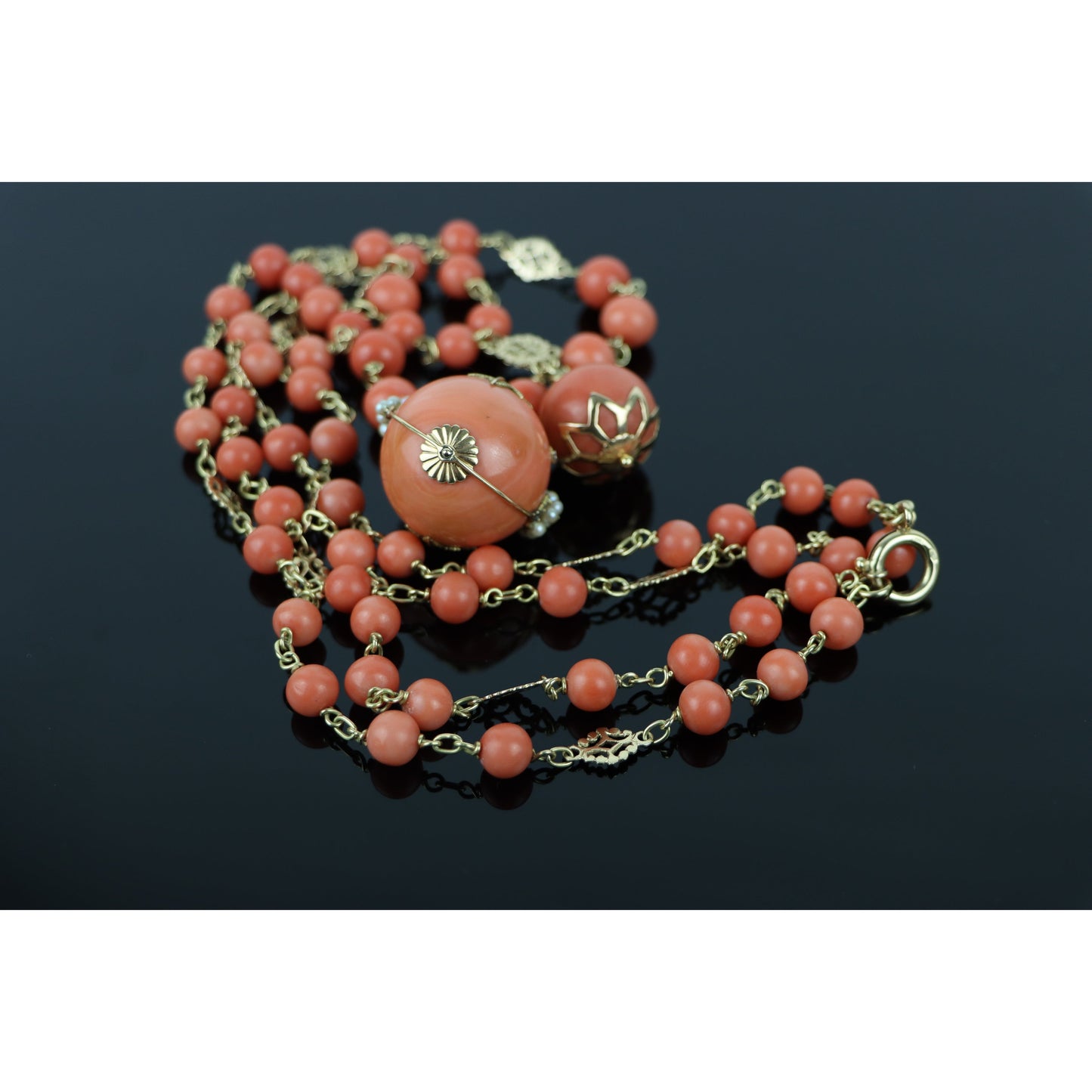 Large Coral Beads & 18K Gold Necklace