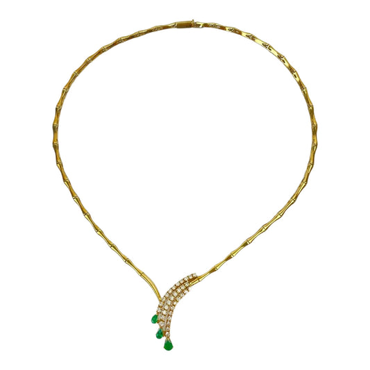 18k Gold Diamond Emerald Necklace