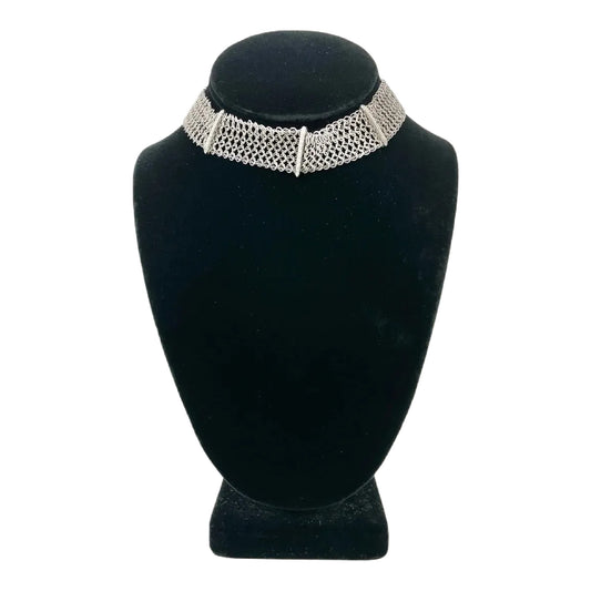 Vintage 18k White Gold Diamond Mesh Choker Necklace