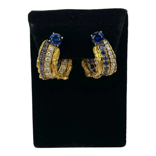 Vintage Pair of 18k Gold Spinel Sapphire Diamond Inside Out Earrings