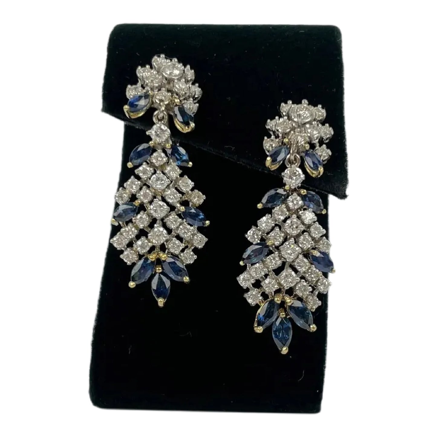 Vintage Pair of 14k Gold 4.75 Carat Diamond Sapphire Earrings