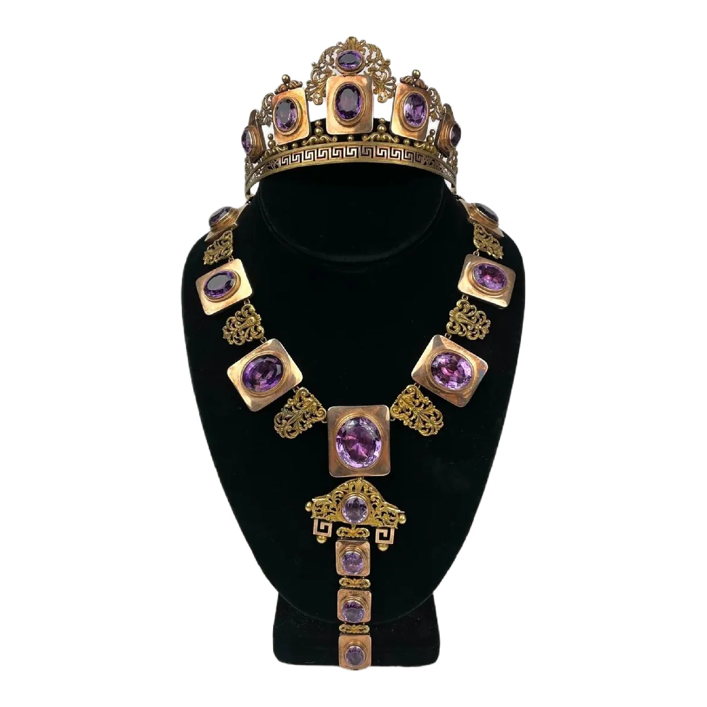 Victorian 22k Gold Amethyst Tiara & Necklace Set