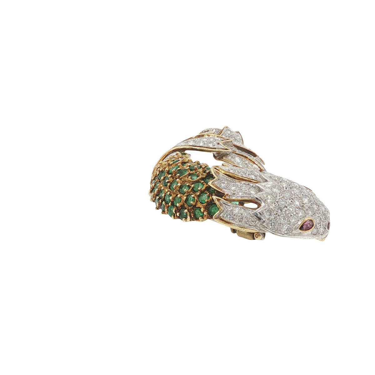 La Triomphe 18K Gold Diamond Emerald Ruby Fish Brooch Pin