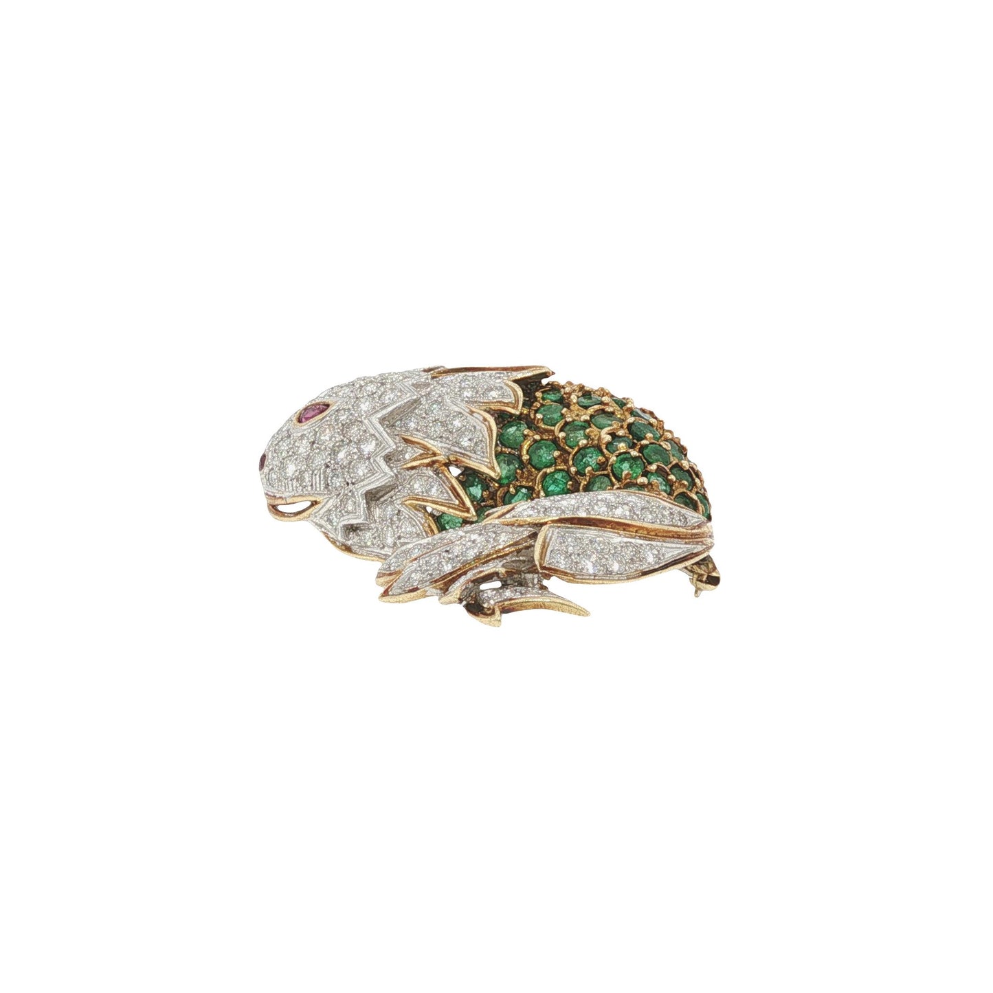 La Triomphe 18K Gold Diamond Emerald Ruby Fish Brooch Pin