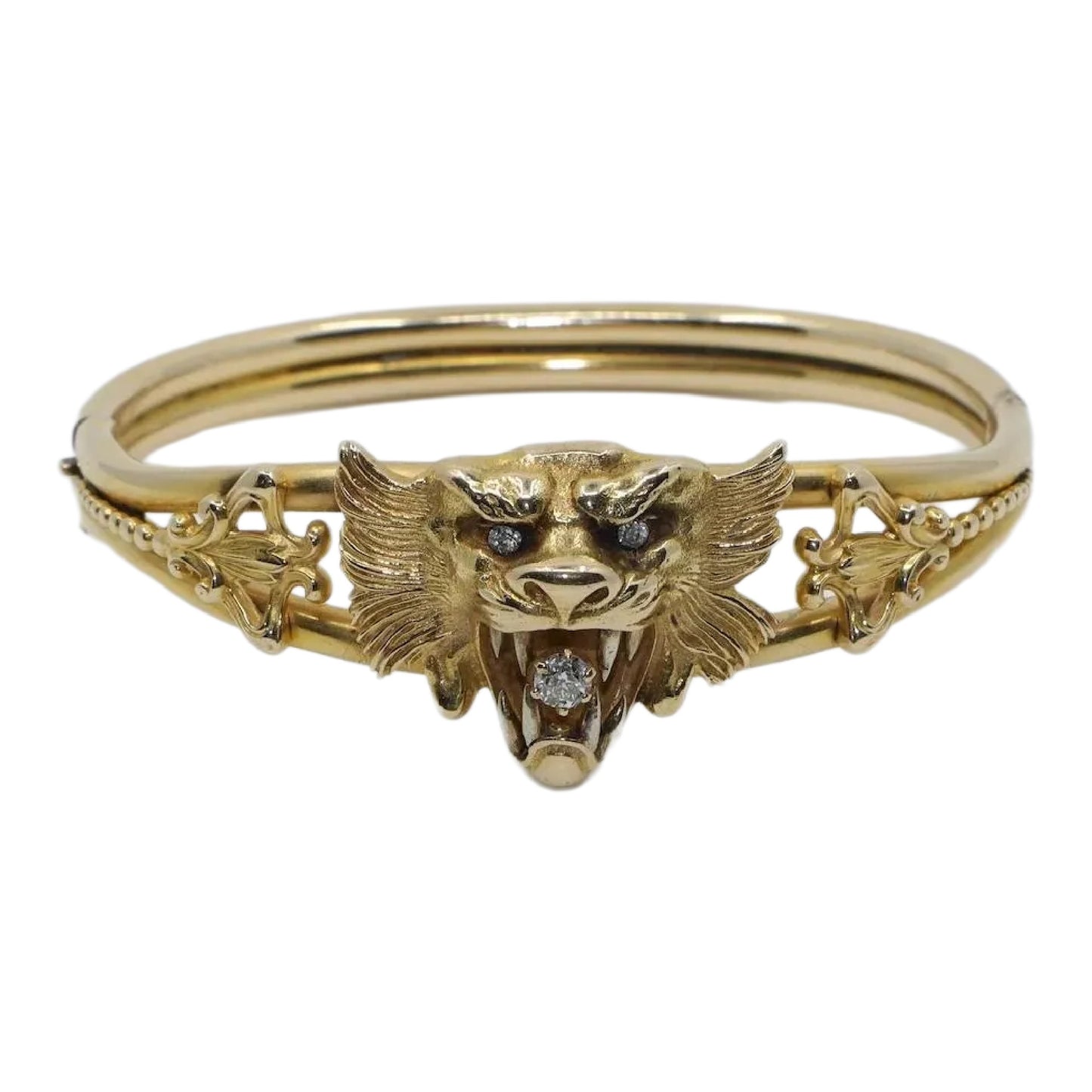 Victorian 14K Gold Diamond Lion Bracelet