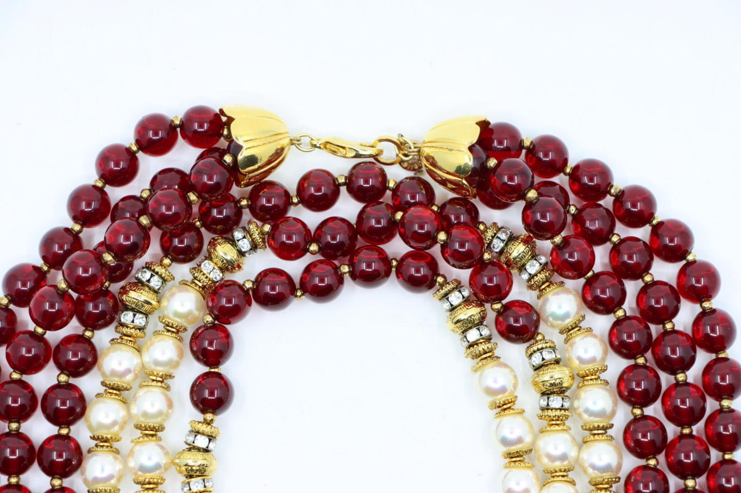 Vintage Signed Italian Designer Ellelle Red Bead Faux Pearl Necklace