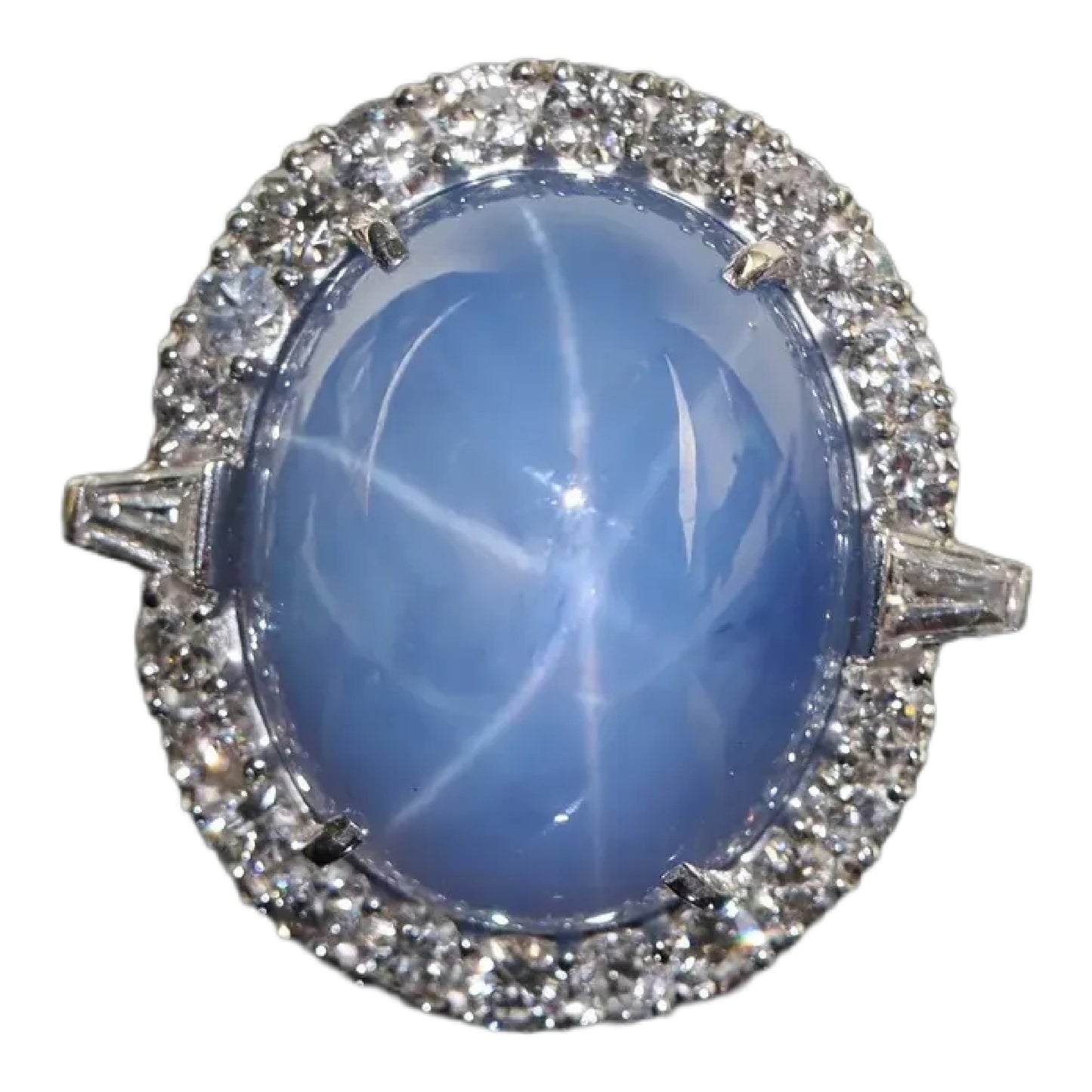 14K White Gold Star Sapphire Diamond Ring