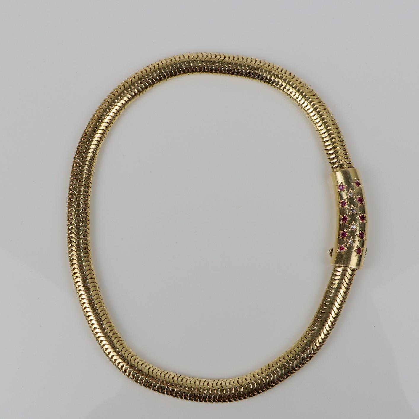 Retro Van Cleef & Arpels Style 14K Gold Tubogas Necklace