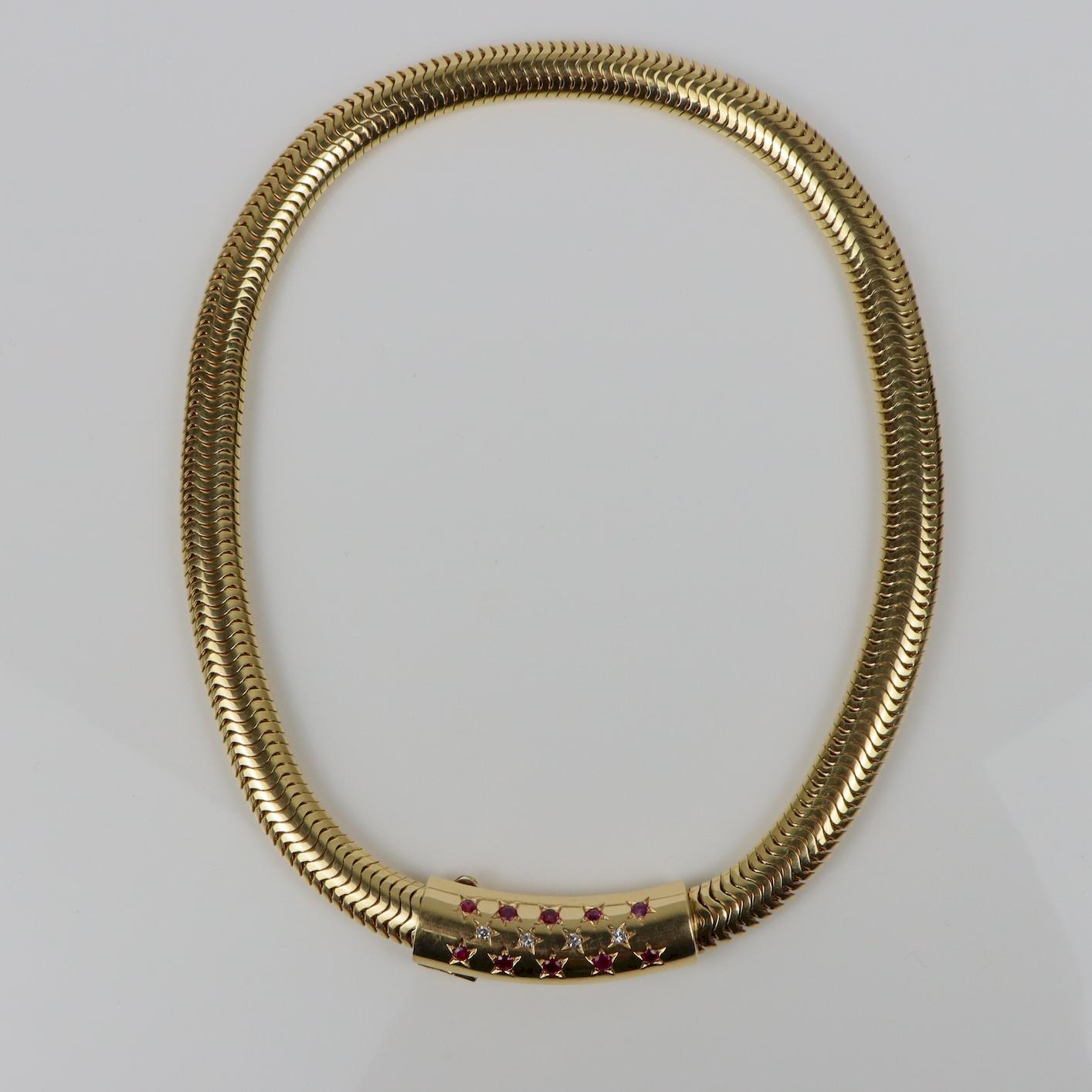 Retro Van Cleef & Arpels Style 14K Gold Tubogas Necklace