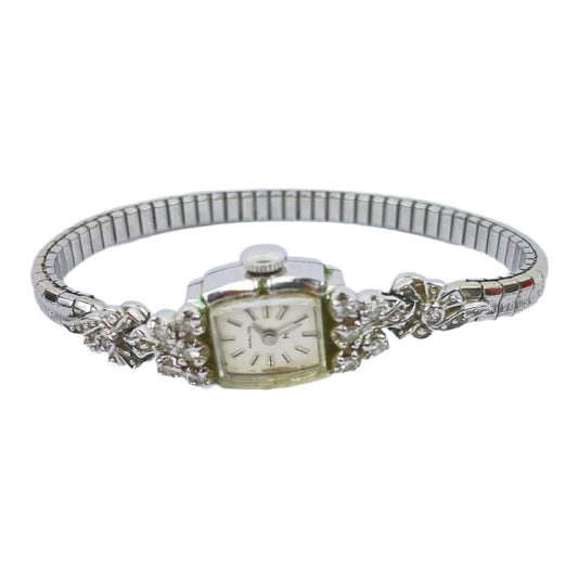 Vintage Hamilton 14k Gold Diamond Cocktail Watch Bracelet