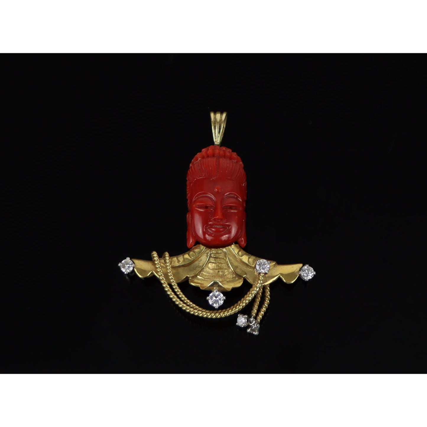 18K Gold Diamond Coral Buddha Pendant