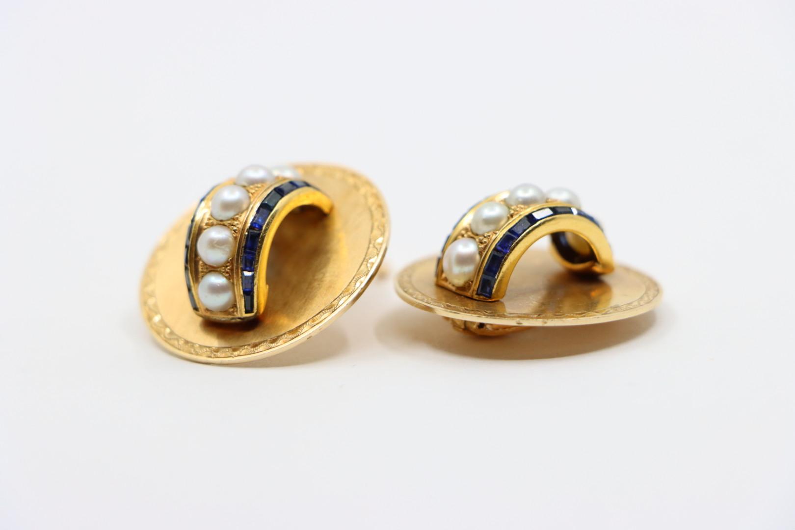 Vintage Tiffany & Co. 18K Gold Sapphire Pearl Earrings