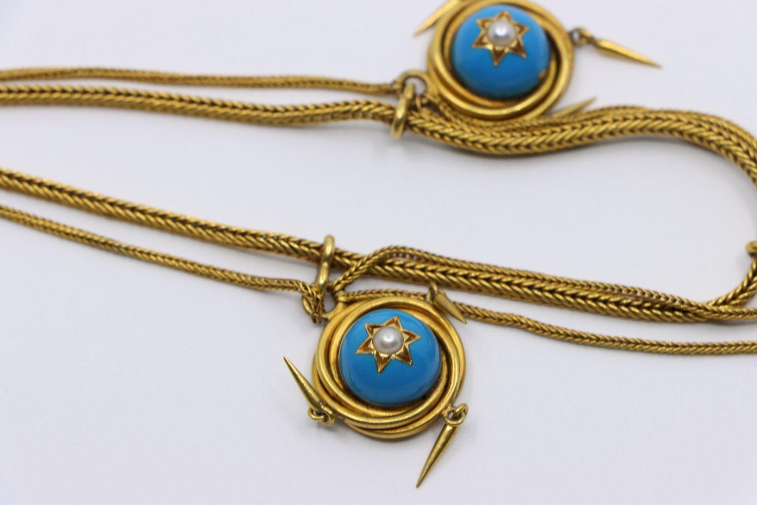 Victorian 18K Gold Turquoise Pearl Necklace