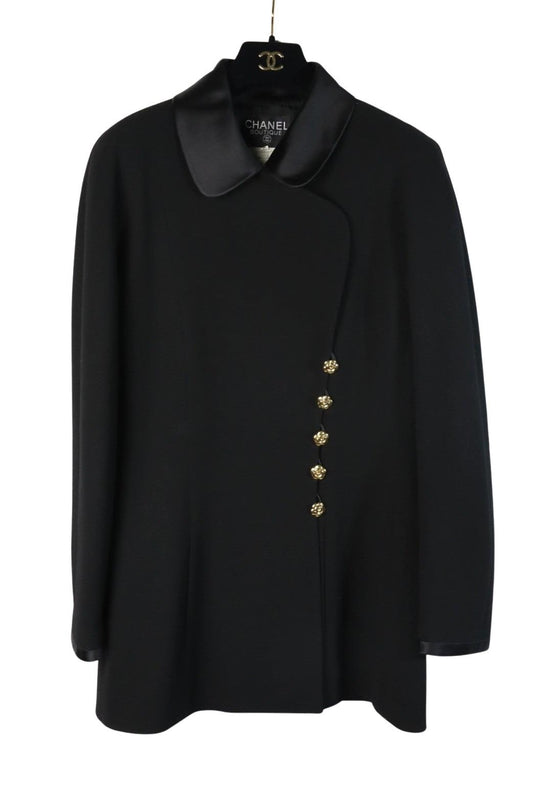 Vintage Chanel Black Camellia Button Dress Suit