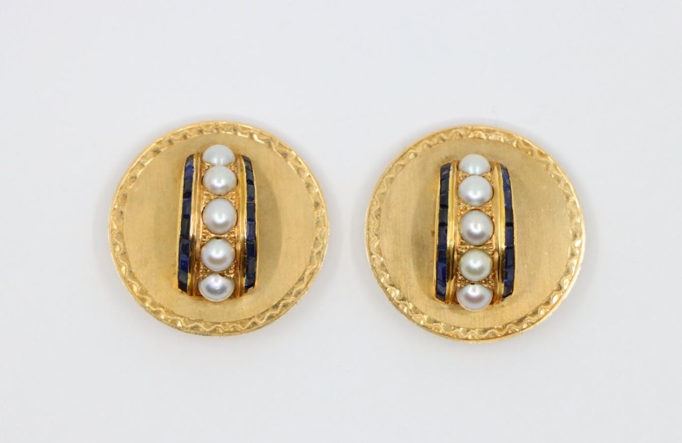 Vintage Tiffany & Co. 18K Gold Sapphire Pearl Earrings