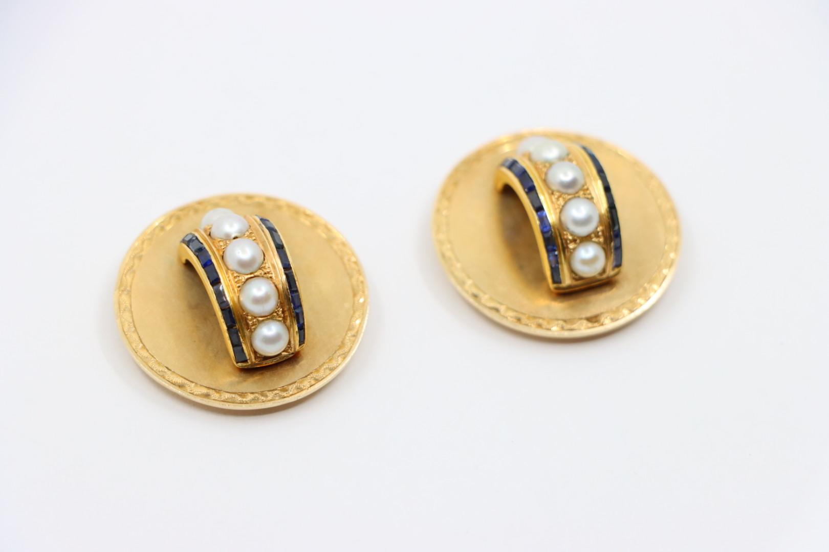 Vintage Tiffany & Co. 18K Gold Sapphire Pearl Earrings