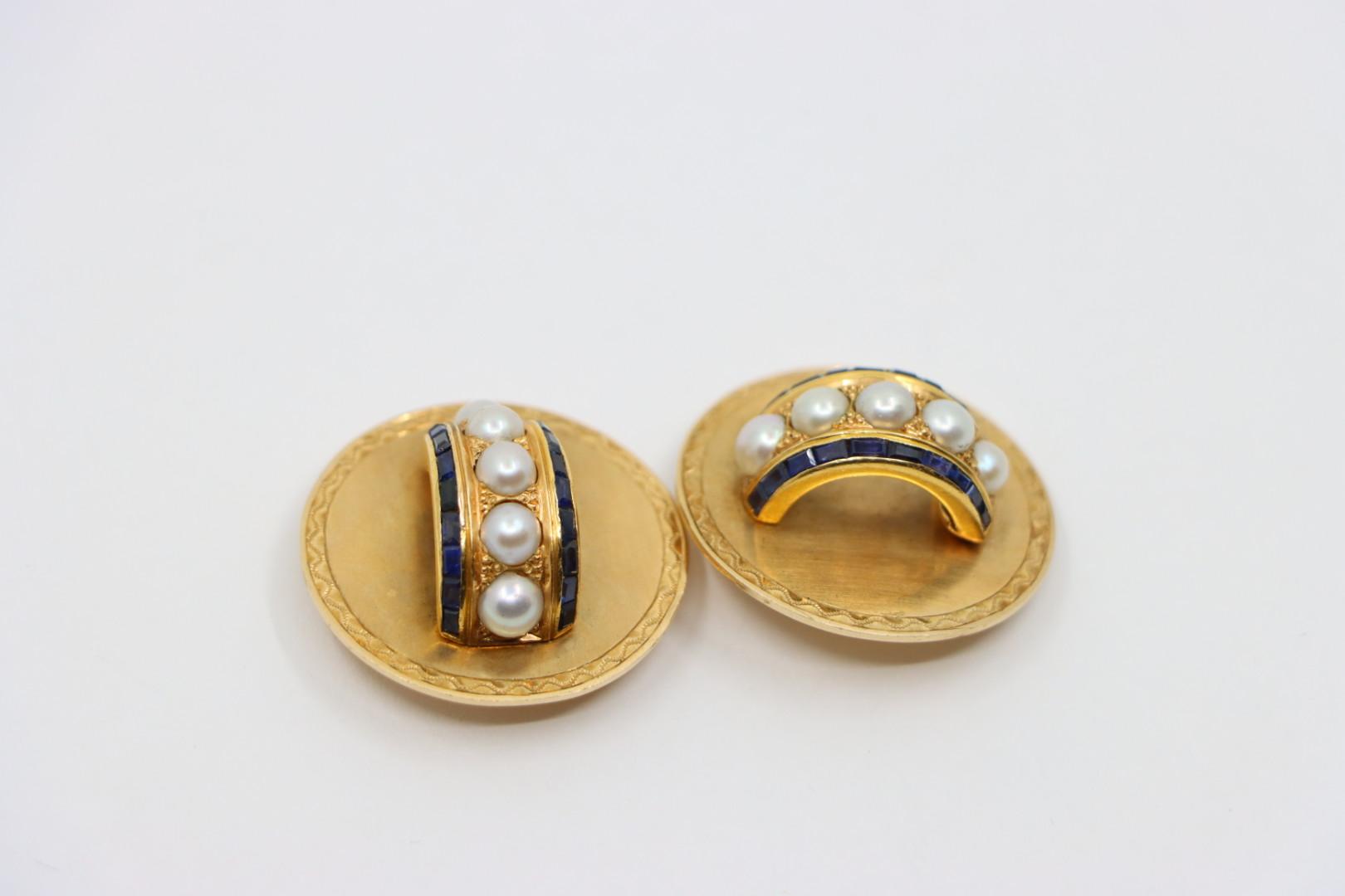 Vintage Tiffany & Co. 18K Gold Sapphire Pearl Earrings