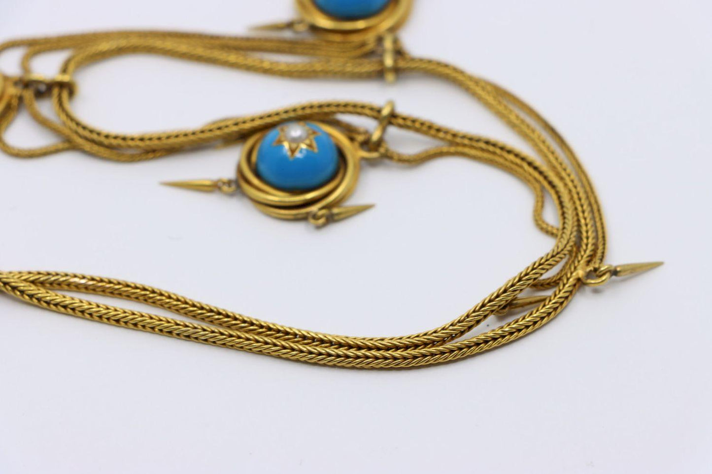 Victorian 18K Gold Turquoise Pearl Necklace