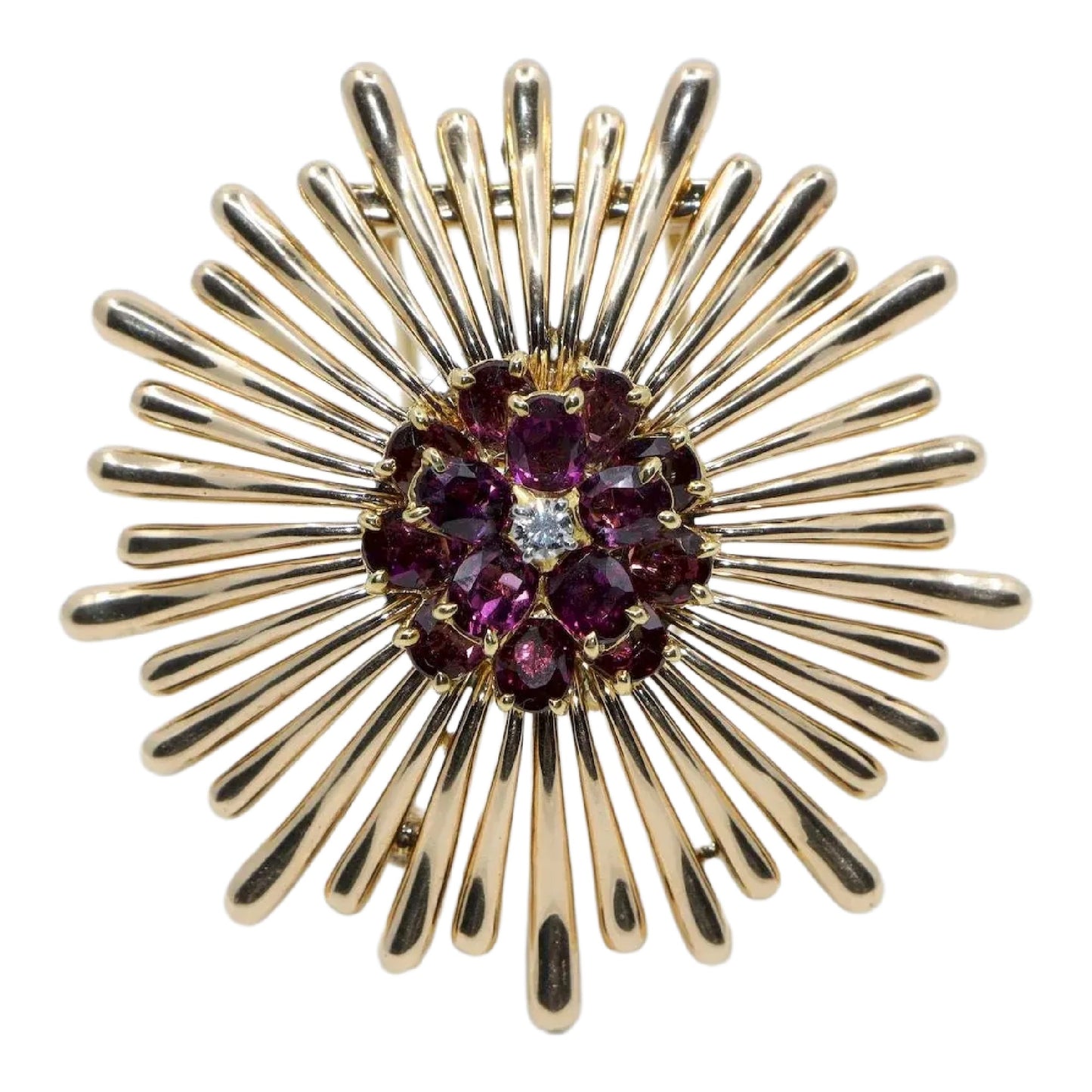 Retro Tiffany & Co 14K Gold Amethyst Diamond Flower Brooch Pin