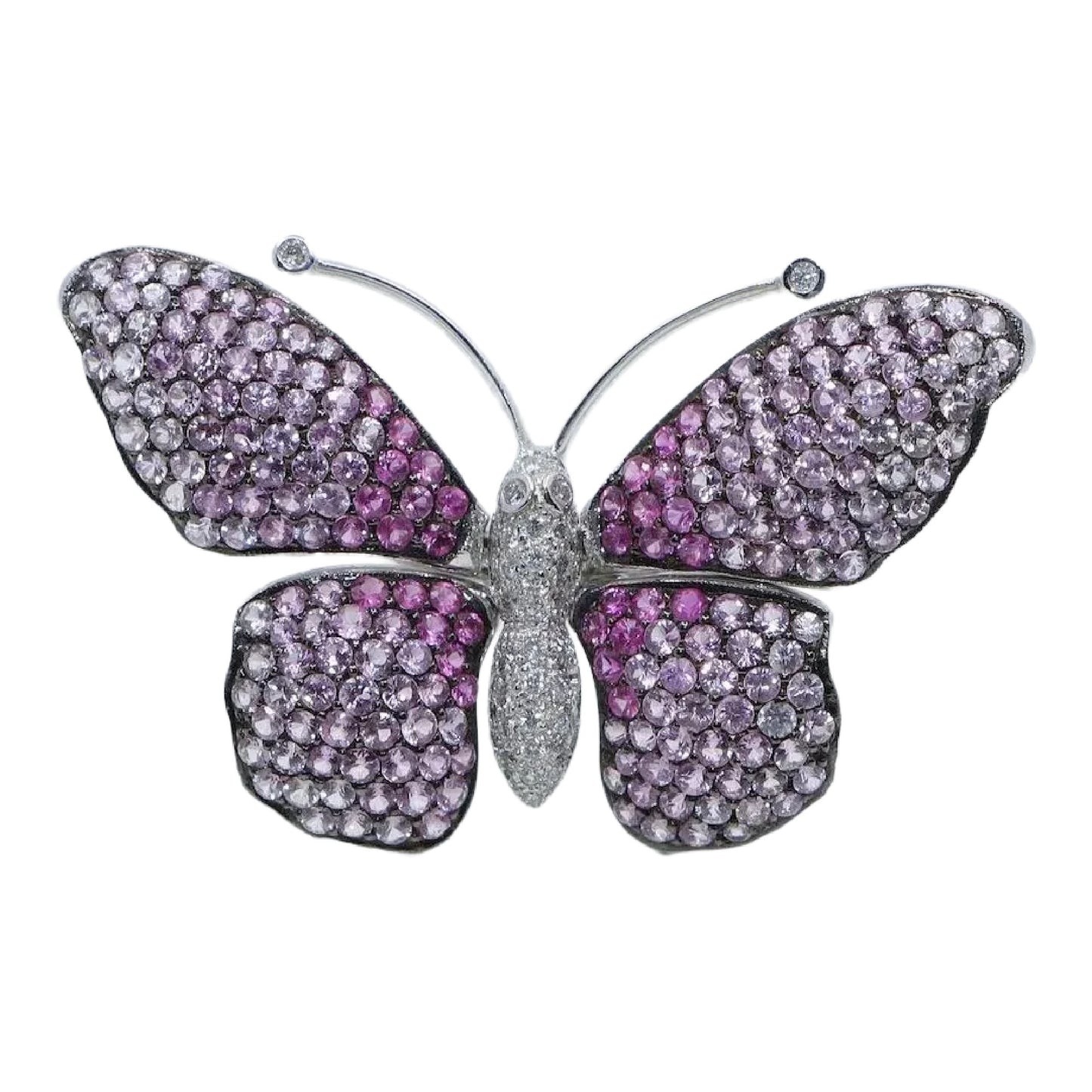 Vintage 18K White Gold Pink Sapphire Diamond Butterfly Brooch Pin