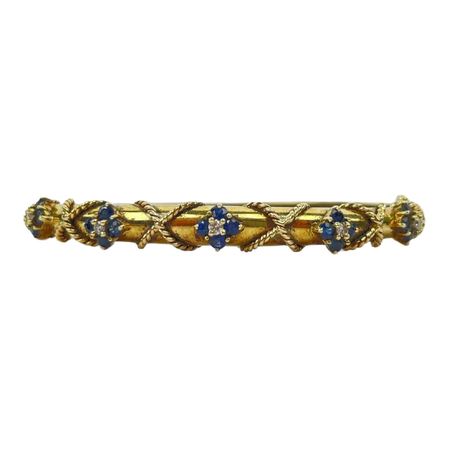 A Vintage 14K Gold Sapphire Diamond Bangle