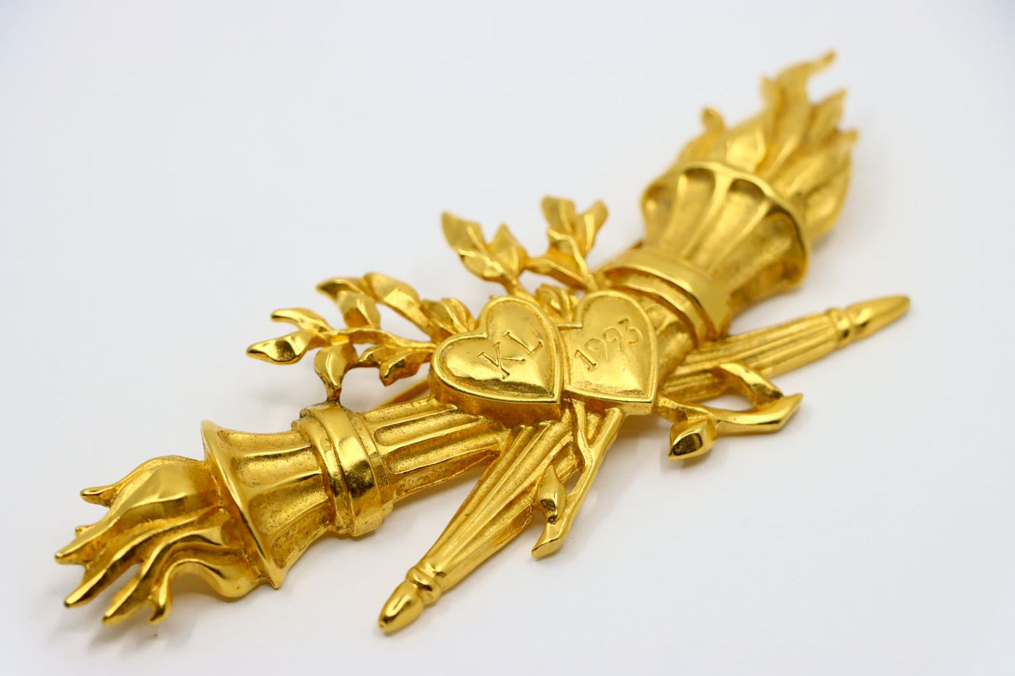 A Rare Vintage Karl Lagerfeld 1993 Gold Heart Torch Brooch Pin Olympics