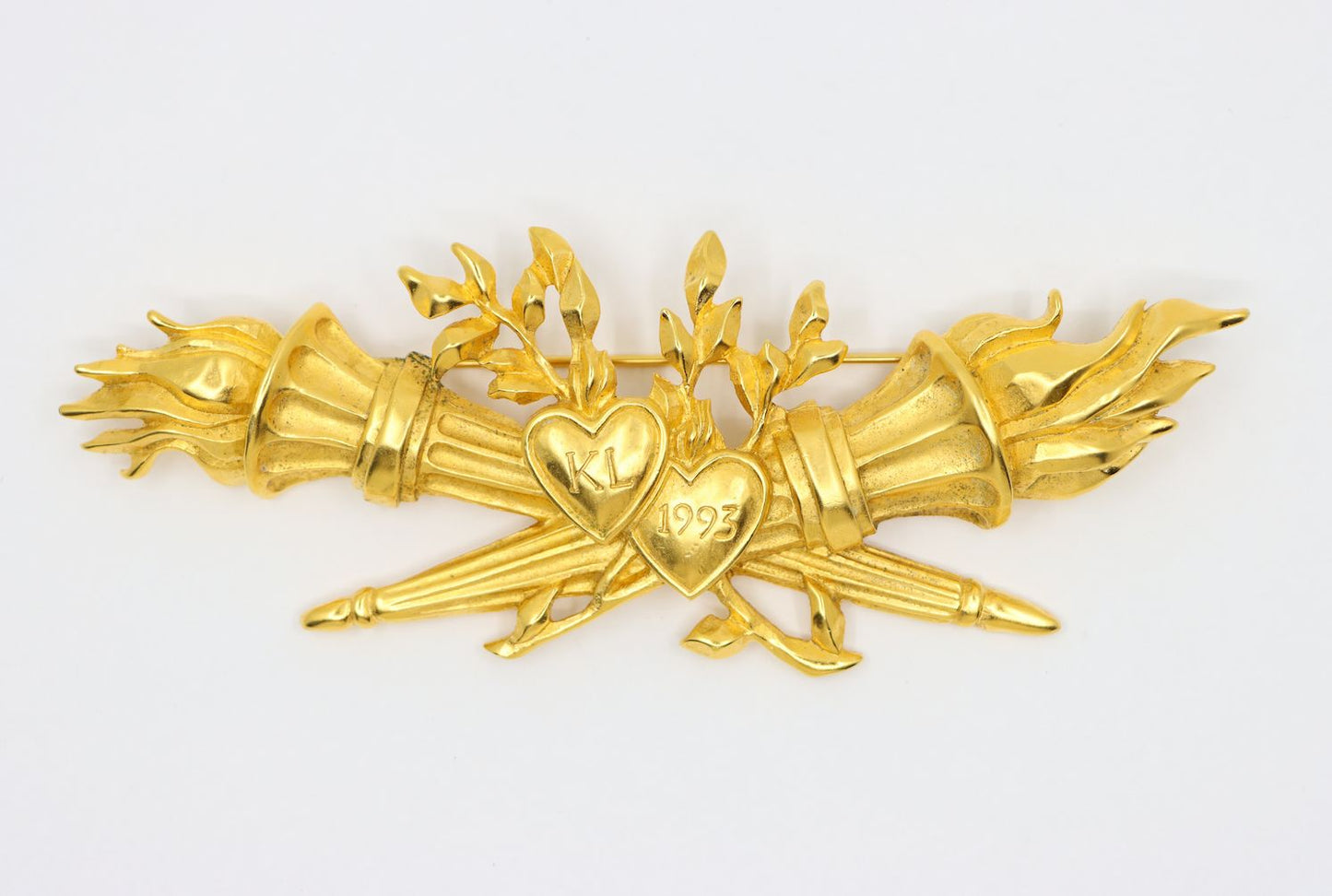 A Rare Vintage Karl Lagerfeld 1993 Gold Heart Torch Brooch Pin Olympics