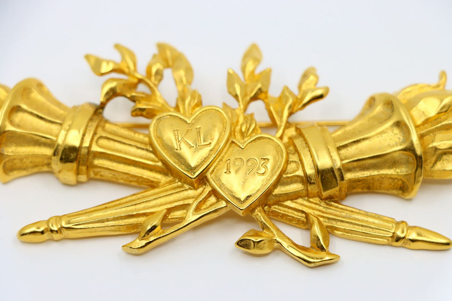 A Rare Vintage Karl Lagerfeld 1993 Gold Heart Torch Brooch Pin Olympics