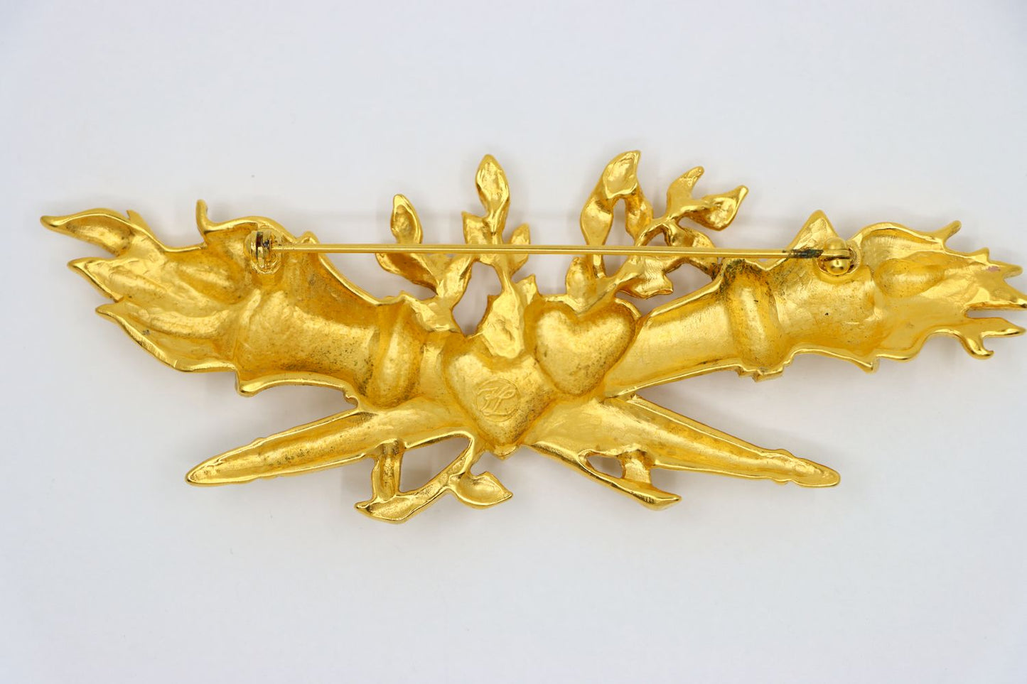 A Rare Vintage Karl Lagerfeld 1993 Gold Heart Torch Brooch Pin Olympics