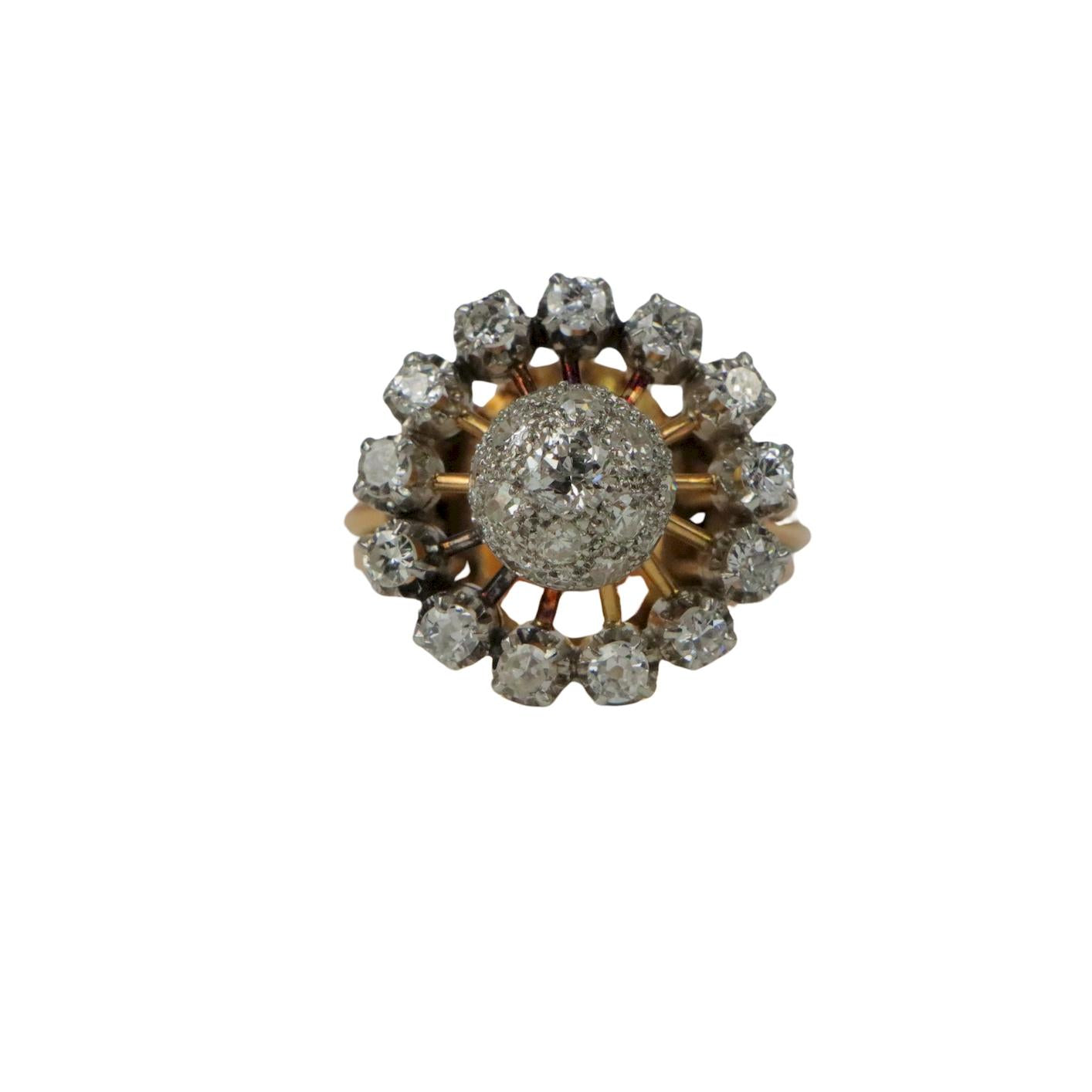 Vintage 18K Gold Diamond Flower Ring