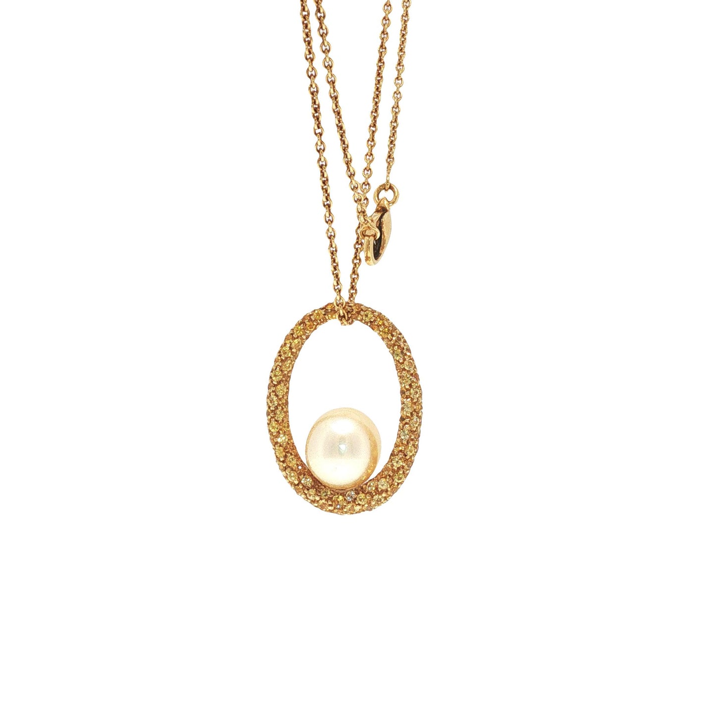 Italian 18K Gold Yellow Gemstone & Cultured Pearl Pendant Necklace