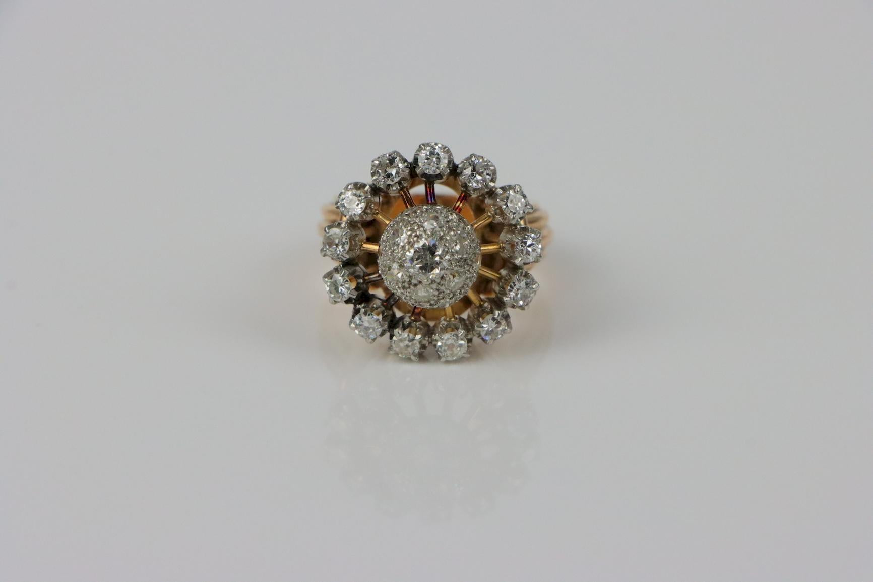 Vintage 18K Gold Diamond Flower Ring