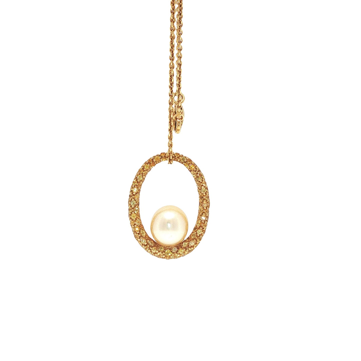 Italian 18K Gold Yellow Gemstone & Cultured Pearl Pendant Necklace