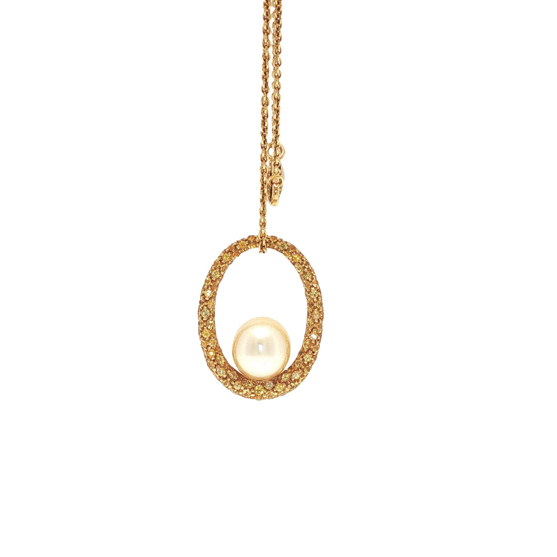 Italian 18K Gold Yellow Gemstone & Cultured Pearl Pendant Necklace