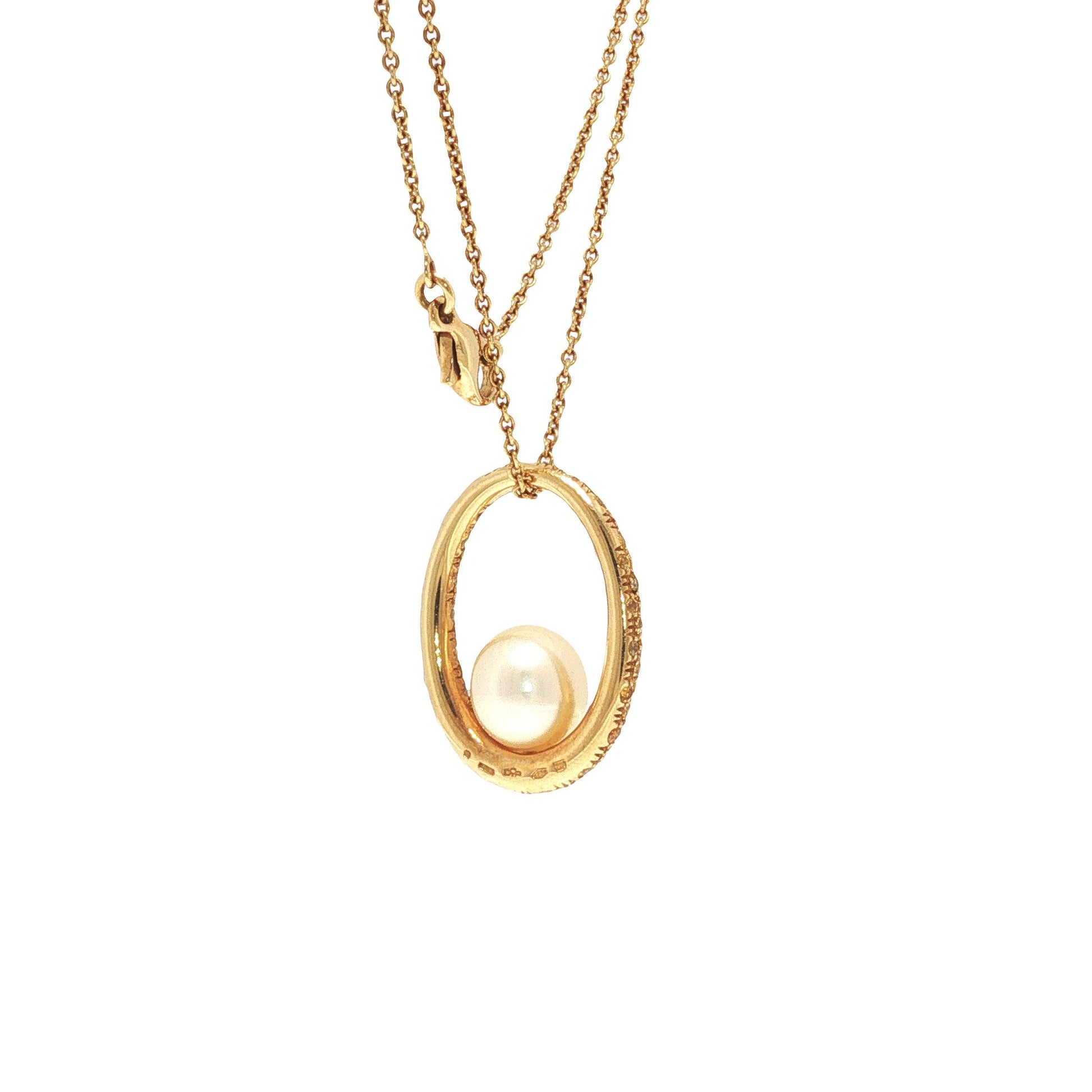 Italian 18K Gold Yellow Gemstone & Cultured Pearl Pendant Necklace