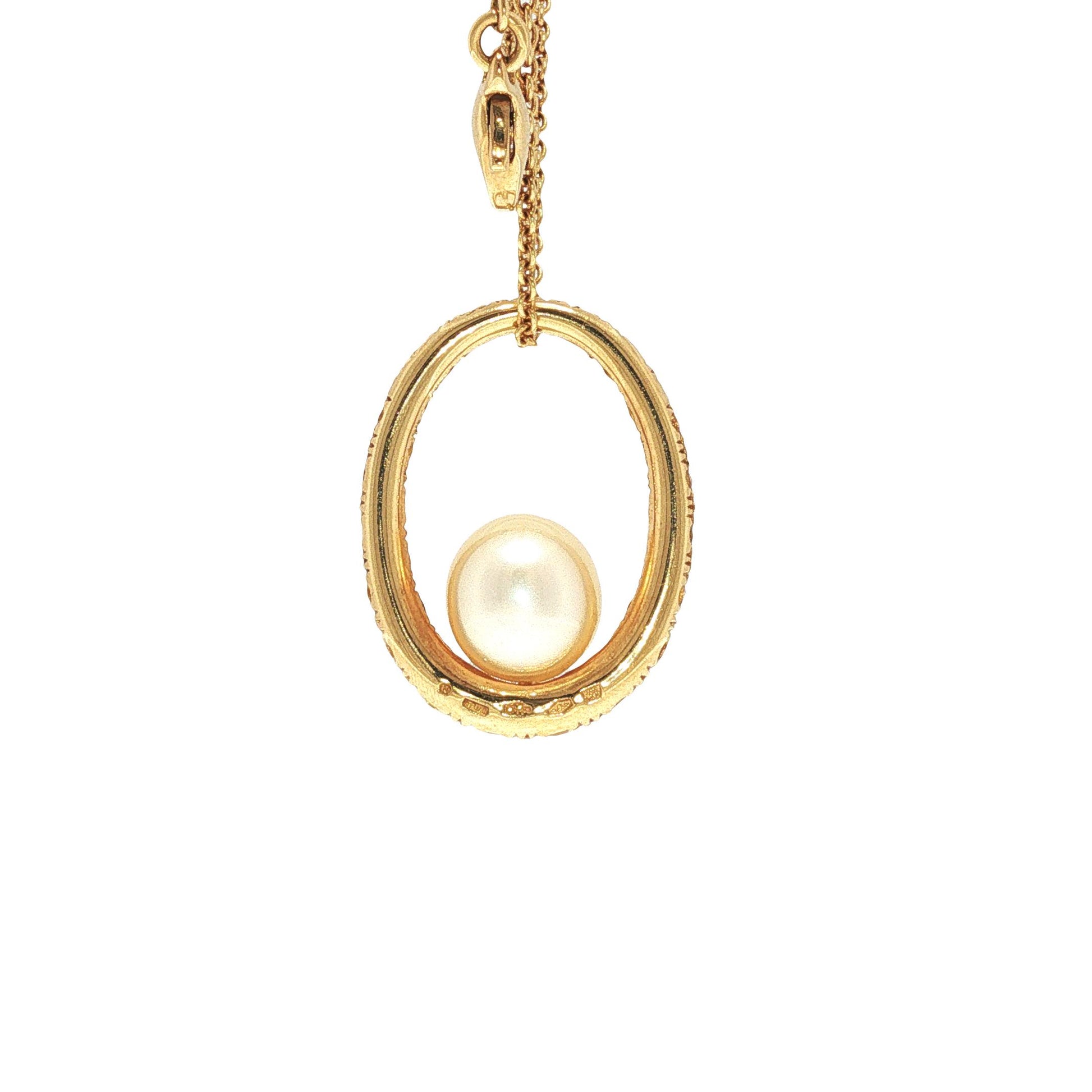 Italian 18K Gold Yellow Gemstone & Cultured Pearl Pendant Necklace