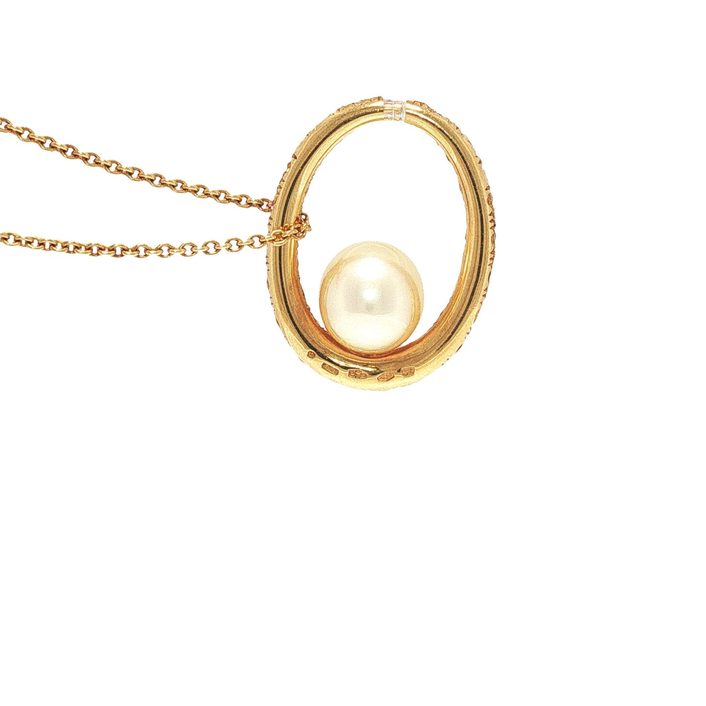 Italian 18K Gold Yellow Gemstone & Cultured Pearl Pendant Necklace