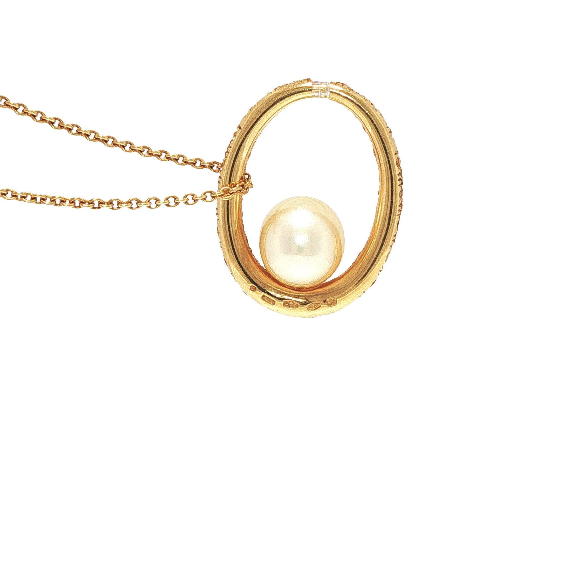 Italian 18K Gold Yellow Gemstone & Cultured Pearl Pendant Necklace
