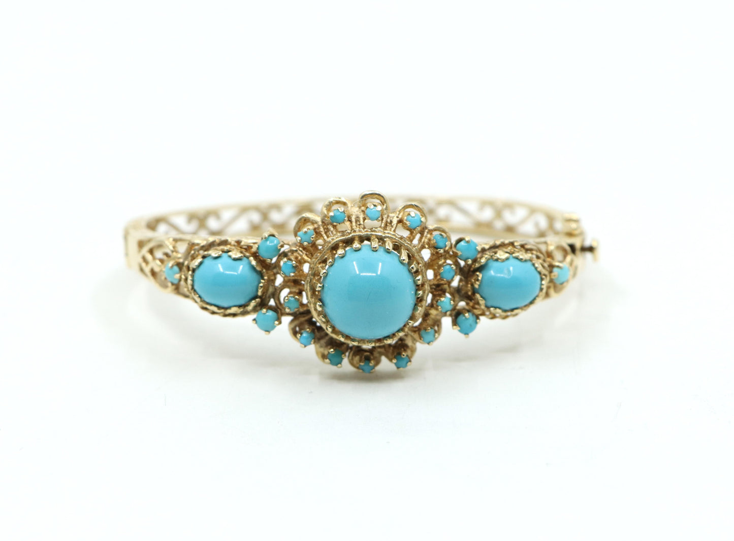 Vintage 14K Gold Turquoise Cabochon Bracelet