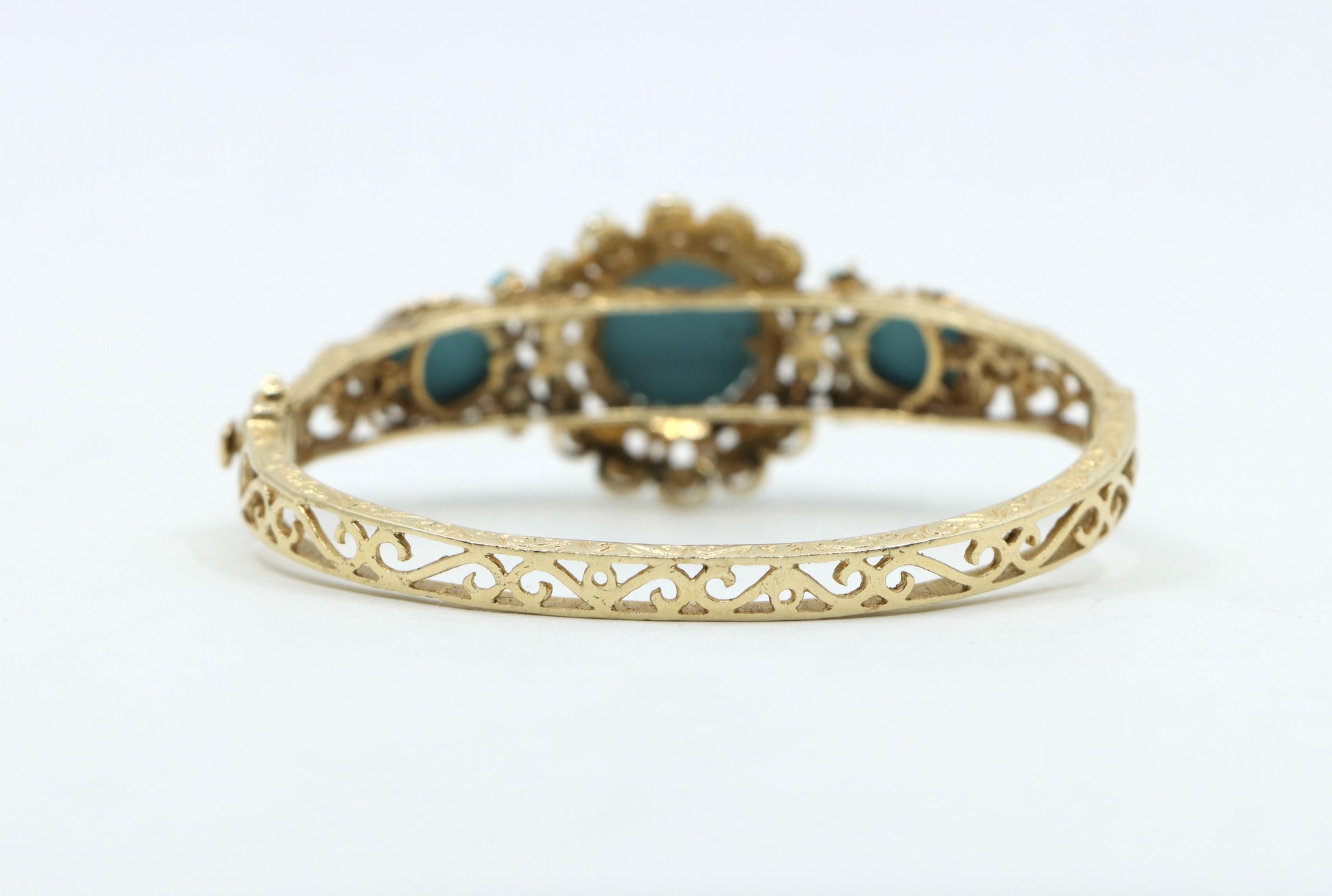 Vintage 14K Gold Turquoise Cabochon Bracelet