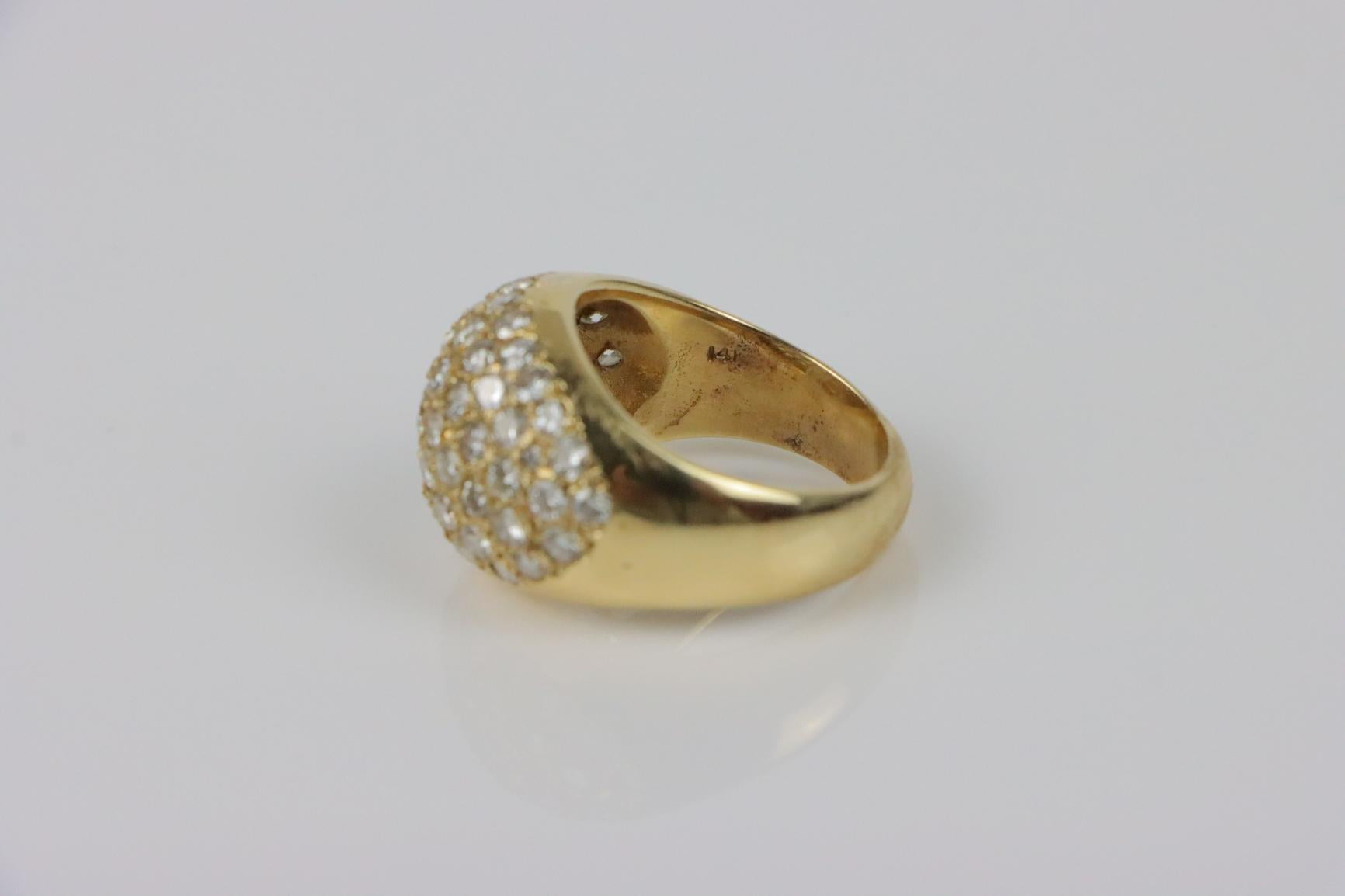 Vintage 14K Gold Diamond Bombe Ring