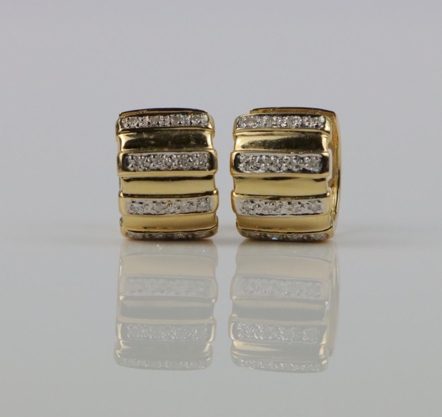 Vintage 14K Gold Diamond Huggie Earrings