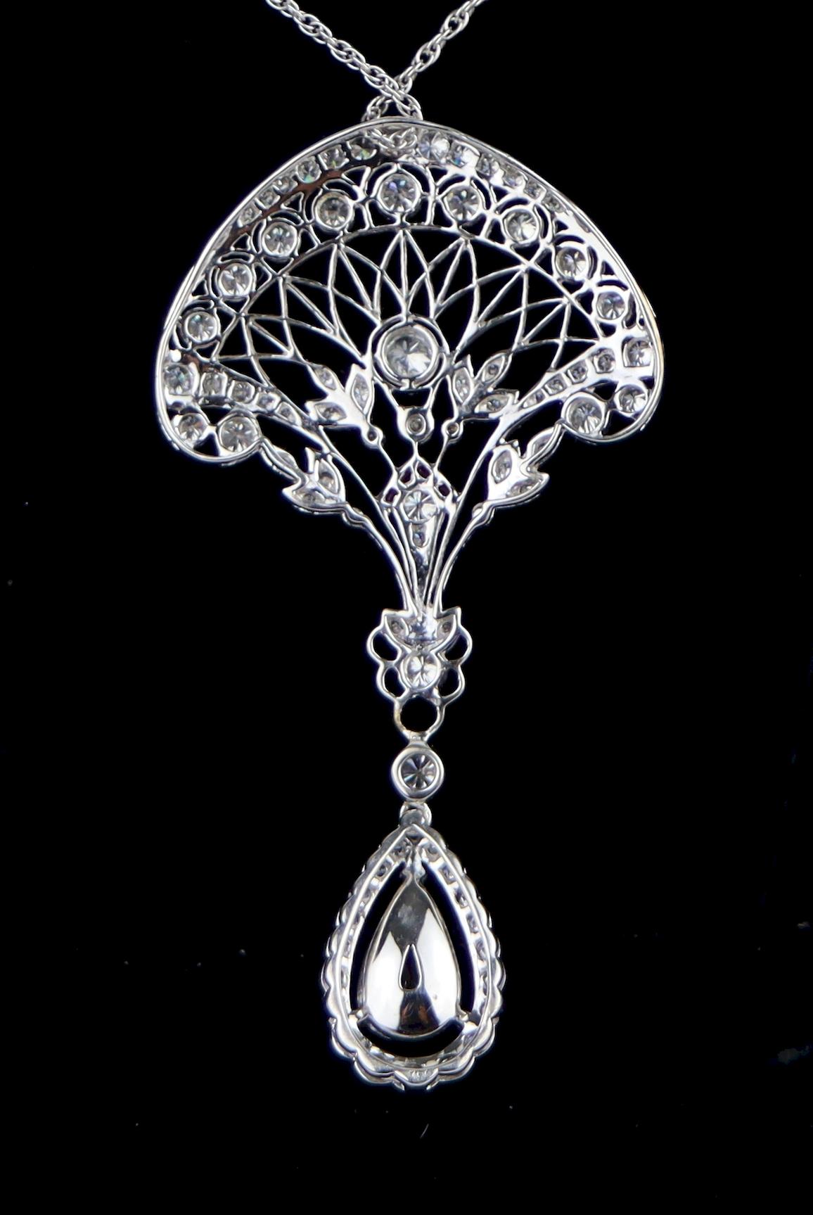 A Fine Belle Epoque Revival Platinum Diamond Pendant Necklace