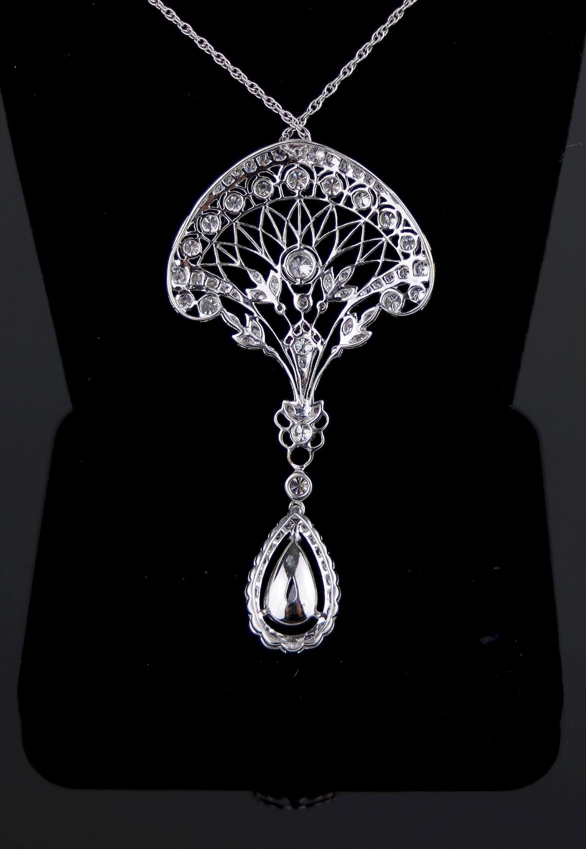 A Fine Belle Epoque Revival Platinum Diamond Pendant Necklace