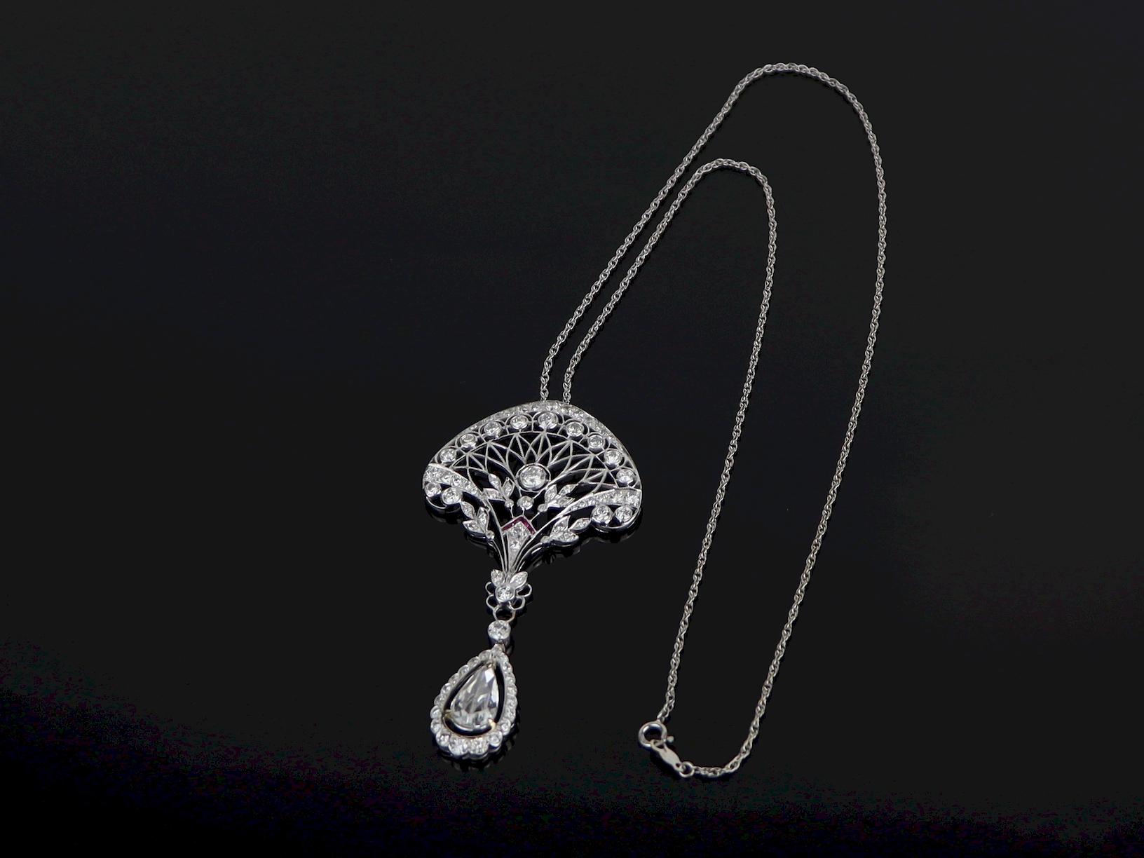 A Fine Belle Epoque Revival Platinum Diamond Pendant Necklace